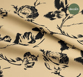 Beige Ground Black Floral Patterned Digital Printed Fabric